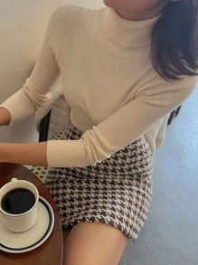 DAZY Ribbed Knit Turtleneck Jumper - Apricot - View 5