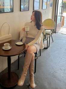 DAZY Ribbed Knit Turtleneck Jumper - Apricot - View 9