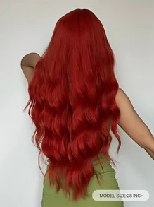 Christmas Long Curly Synthetic Wig With Bangs - Red - View 2