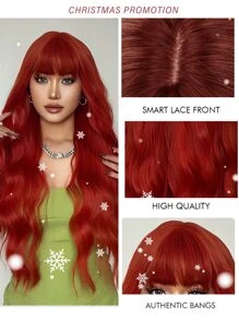 Christmas Long Curly Synthetic Wig With Bangs - Red - View 8