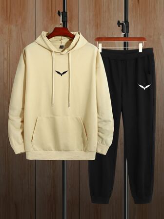 Manfinity Hombres Pantalones deportivos con capucha con estampado de ala con cordón