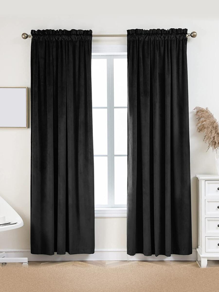 Solid Single Panel Curtain - Black - View 1