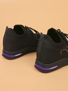 Lace-up Front Wedge Sneakers - Black - View 2