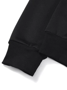 ROMWE MEN Guys Slogan & Bear Print Thermal Hoodie - Black - View 4