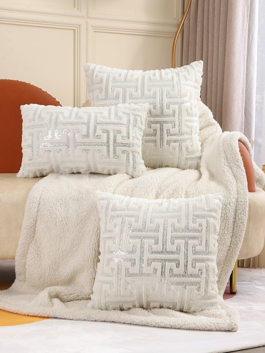 1pc Sequin Decor Cushion Cover Without Filler - Beige - View 1