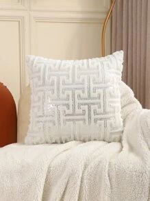 1pc Sequin Decor Cushion Cover Without Filler - Beige - View 4