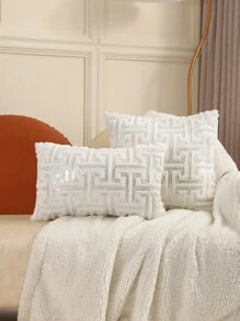 1pc Sequin Decor Cushion Cover Without Filler - Beige - View 5