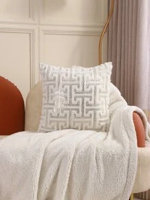 1pc Plush Embroidery Pillowcase With Glitter Decor - Beige - View 4