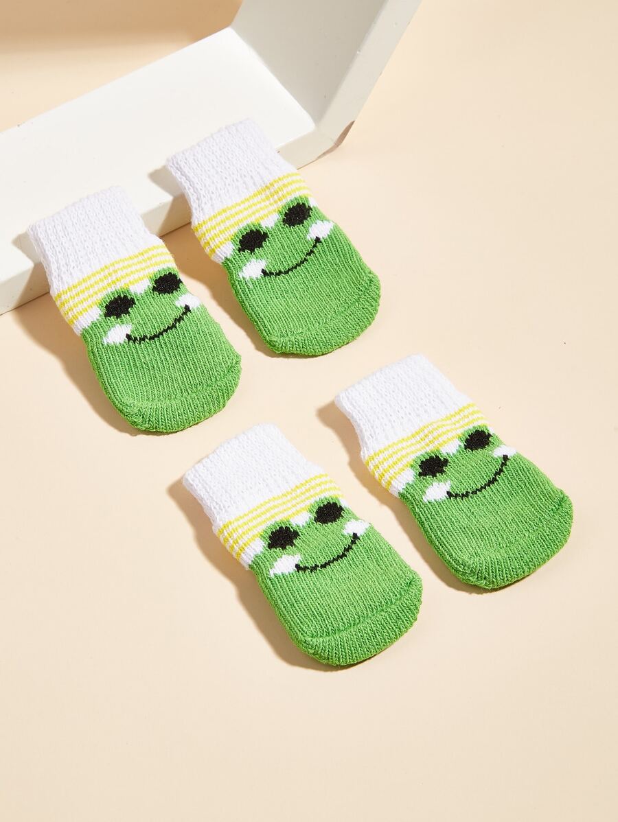 4pcs Frog Pattern Pet Socks - Multicolor - View 1