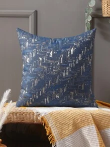 Miater 1入幾何圖案提花枕套 - 藏蓝色 - 查看 7