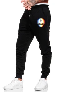 ROMWE MEN Pantalones Deportivos Con Letra Y Gráfico De Alienígena Para Hombres - Negro - Ver 3