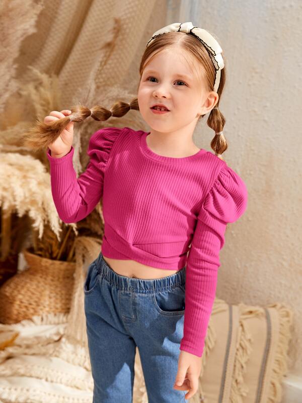 SHEIN Kids FANZEY Toddler Girls Gigot Sleeve Twist Hem Tee SHEIN USA