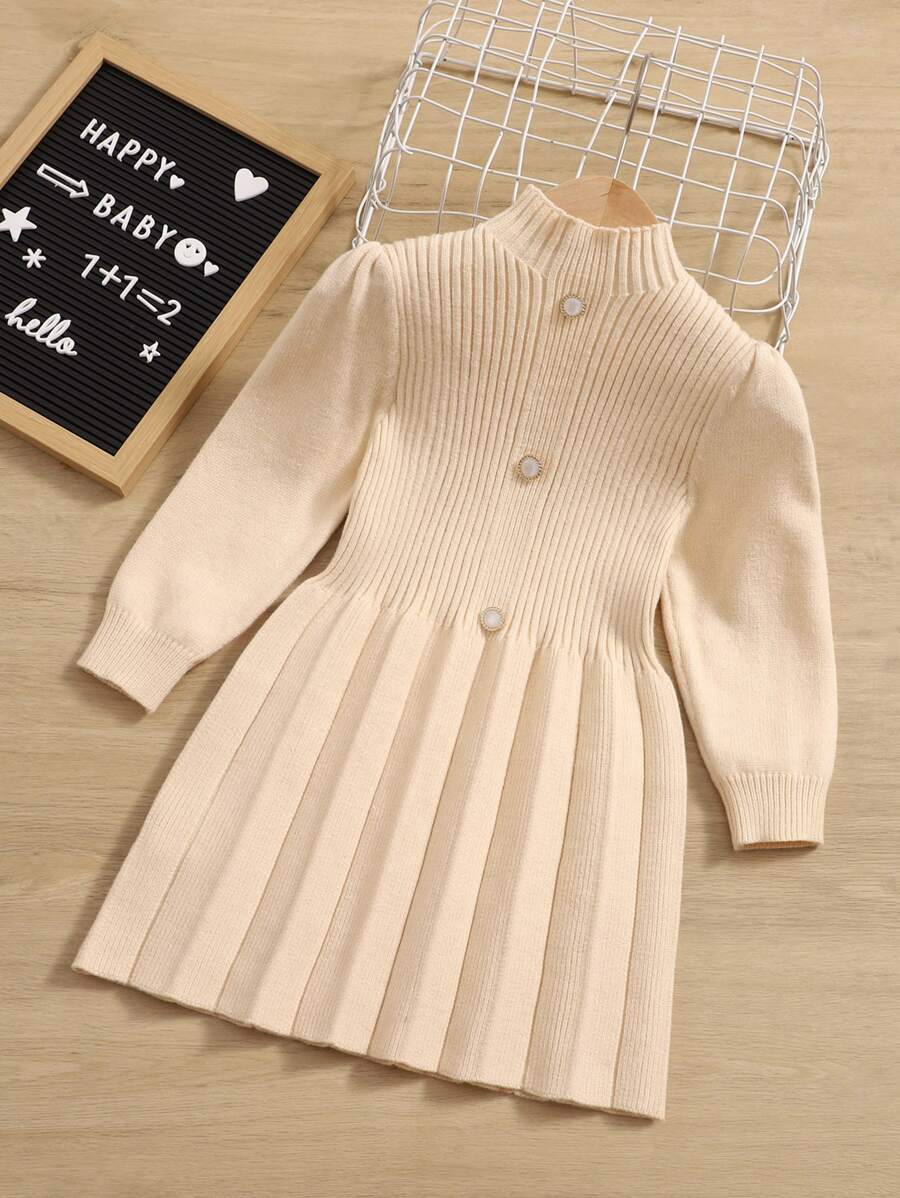 Cô Gái Trẻ Cổ giả Xếp li Đầm Áo len - Màu be - Xem 1