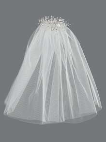 Trang trí Rhinestone Mạng che mặt cô dâu Quần áo mùa thu cho phụ nữ - Bạc - Xem 1