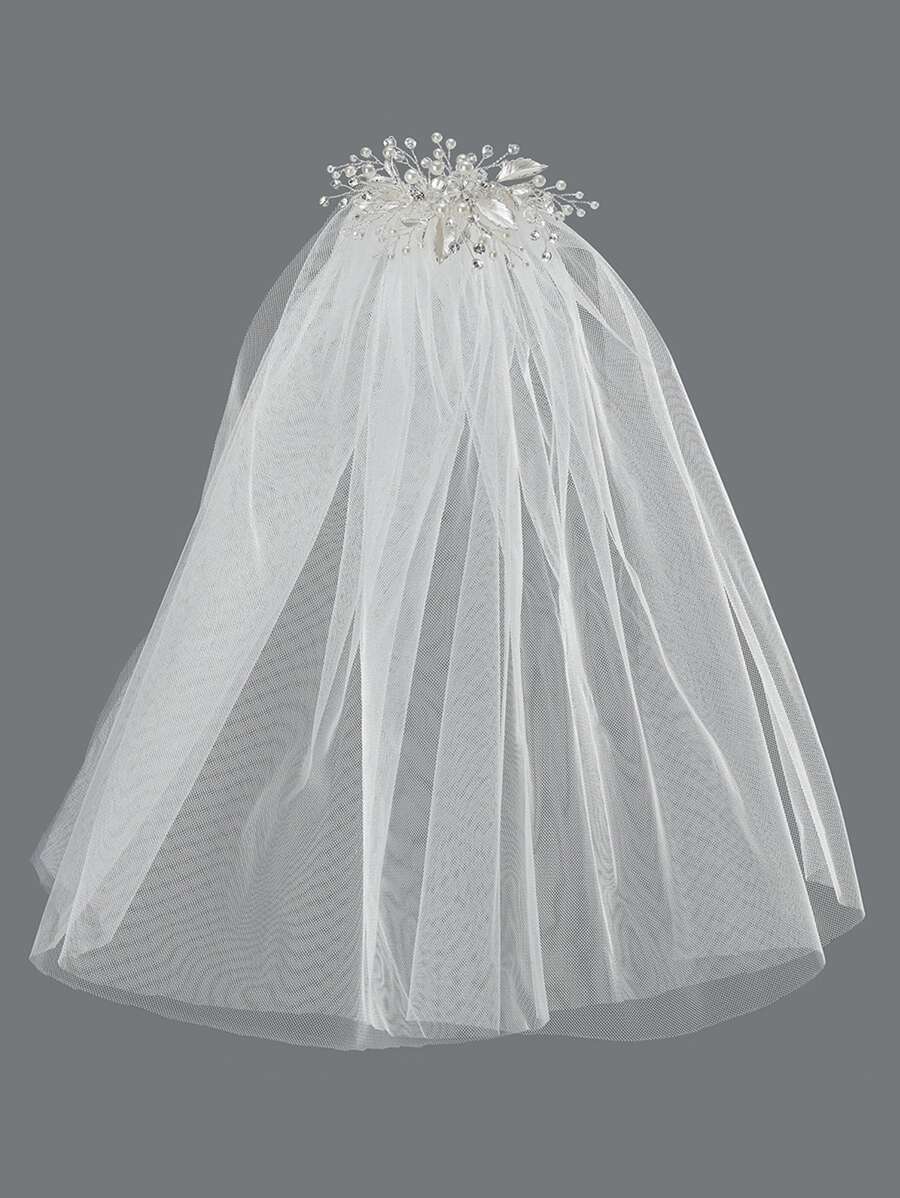 Trang trí Rhinestone Mạng che mặt cô dâu Quần áo mùa thu cho phụ nữ - Bạc - Xem 1