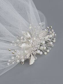 Trang trí Rhinestone Mạng che mặt cô dâu Quần áo mùa thu cho phụ nữ - Bạc - Xem 2