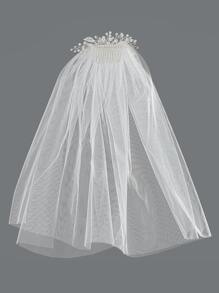 Trang trí Rhinestone Mạng che mặt cô dâu Quần áo mùa thu cho phụ nữ - Bạc - Xem 3