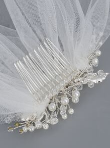 Trang trí Rhinestone Mạng che mặt cô dâu Quần áo mùa thu cho phụ nữ - Bạc - Xem 4