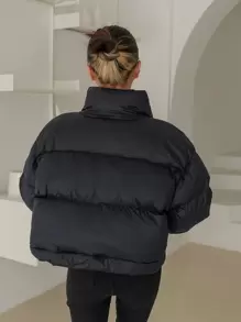 DAZY 實色拉鍊前充棉厚口袋外套 - 黑色 - 查看 2