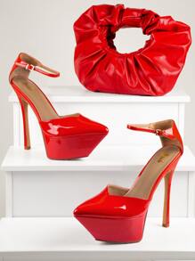 Tacones ultra alto con tira tobillera ajustable - Rojo - Ver 2