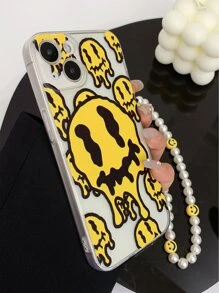 Ốp điện thoại in hình nụ cười có dây buộc đính ngọc trai giả tương thích với iPhone15/15Plus/15Pro/15Promax - Nhiều màu - Xem 2