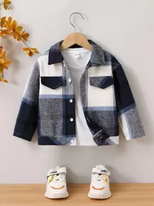 Toddler Boy Jackets Túi Nút phía trước Sọc ca rô Giải trí - Nhiều màu - Xem 1