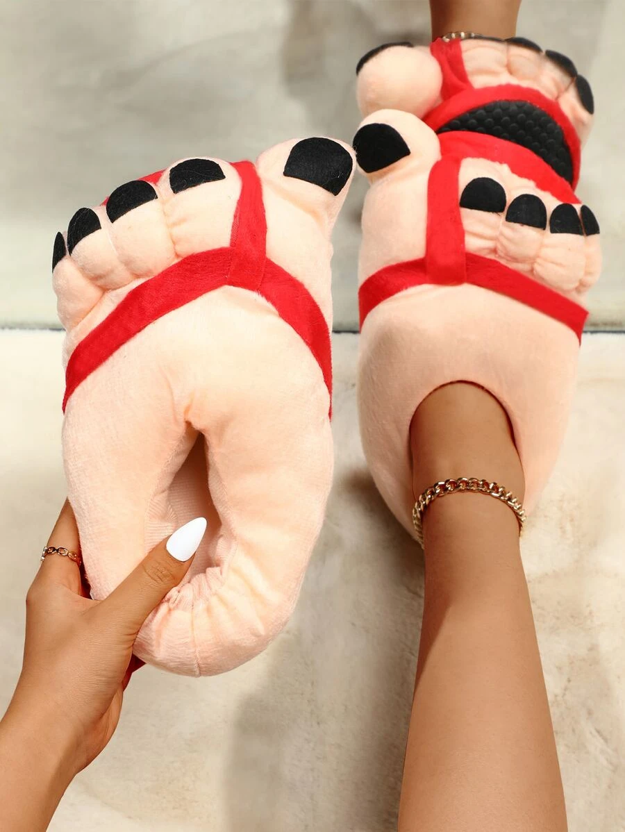 Cartoon Big Feet Design Novelty Slippers - Red - View 1