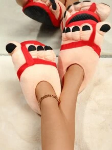 Cartoon Big Feet Design Novelty Slippers - Red - View 3