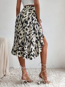 SHEIN Tall Falda con estampado fruncido bajo asimétrico - Multicolor - Ver 2