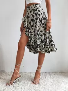 SHEIN Tall Falda con estampado fruncido bajo asimétrico - Multicolor - Ver 5