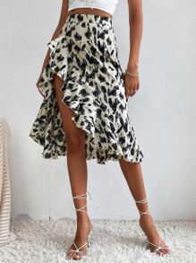 SHEIN Tall Falda con estampado fruncido bajo asimétrico - Multicolor - Ver 1