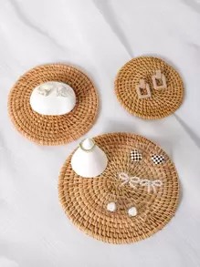 1入組圓形編織首飾託盤 - 棕色 - 查看 1