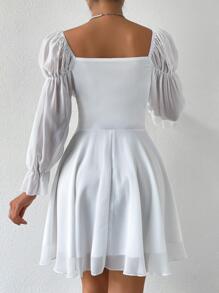 SHEIN Privé Lace Up Front Flounce Sleeve Dress - White - View 2