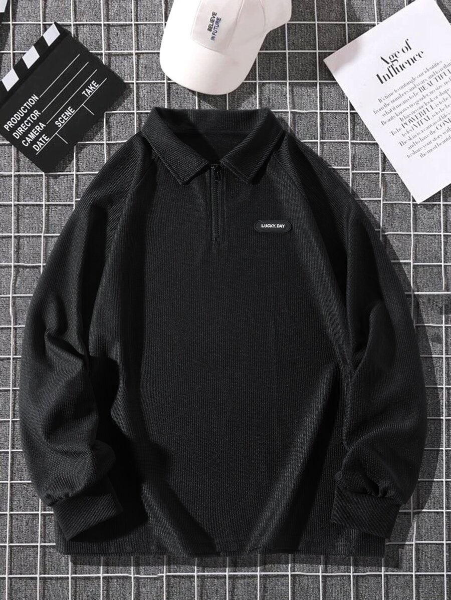 Manfinity Hypemode Nam Tay Raglan Áo nỉ Với Vá lại Chi tiết - màu đen - Xem 1