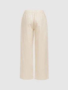 SHEIN MOD Contrast Piping Patched Pocket Straight Leg Trousers - Khaki - View 5