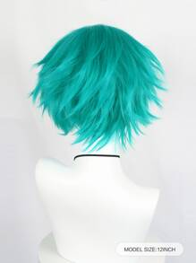 1入組短直筒角色扮演合成假髮和1入組假髮帽 - 綠色 - 查看 2