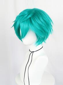 1入組短直筒角色扮演合成假髮和1入組假髮帽 - 綠色 - 查看 5