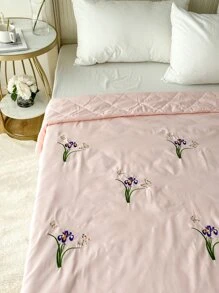 花卉刺繡衍縫床單 - 粉色 - 查看 1
