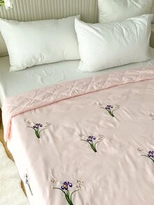 花卉刺繡衍縫床單 - 粉色 - 查看 3