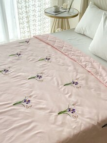 花卉刺繡衍縫床單 - 粉色 - 查看 4