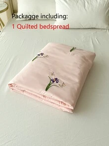 花卉刺繡衍縫床單 - 粉色 - 查看 6