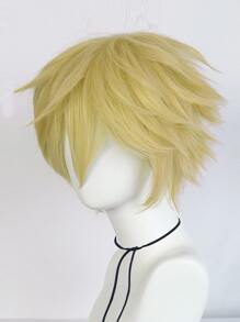 合成發短金發尖刺分層直角色扮演假髮劉海男士假髮化裝萬聖節服裝派對道具無膠耐熱纖維頭髮高密度自然外觀12 英寸假髮中性成人或兒童裝扮假髮短直角色扮演假髮動漫漫畫卡通服裝角色扮演假髮適用於節日禮物和 1入組假髮帽 - 金色 - 查看 6