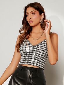 BizChic Plaid Pattern Crop Cami Knit Top - Black and White - View 4