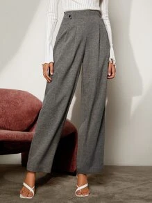 BizChic Pantalones de pierna ancha de talle alto espina de pescado - Gris - Ver 1