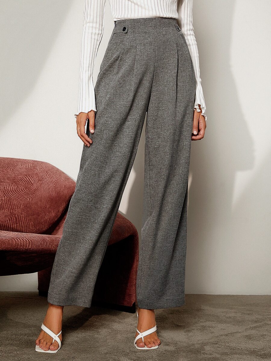 BizChic Pantalones de pierna ancha de talle alto espina de pescado - Gris - Ver 1