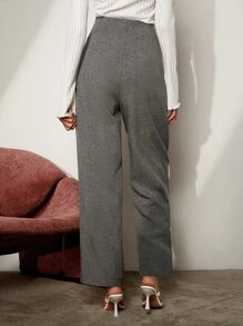 BizChic Pantalones de pierna ancha de talle alto espina de pescado - Gris - Ver 2