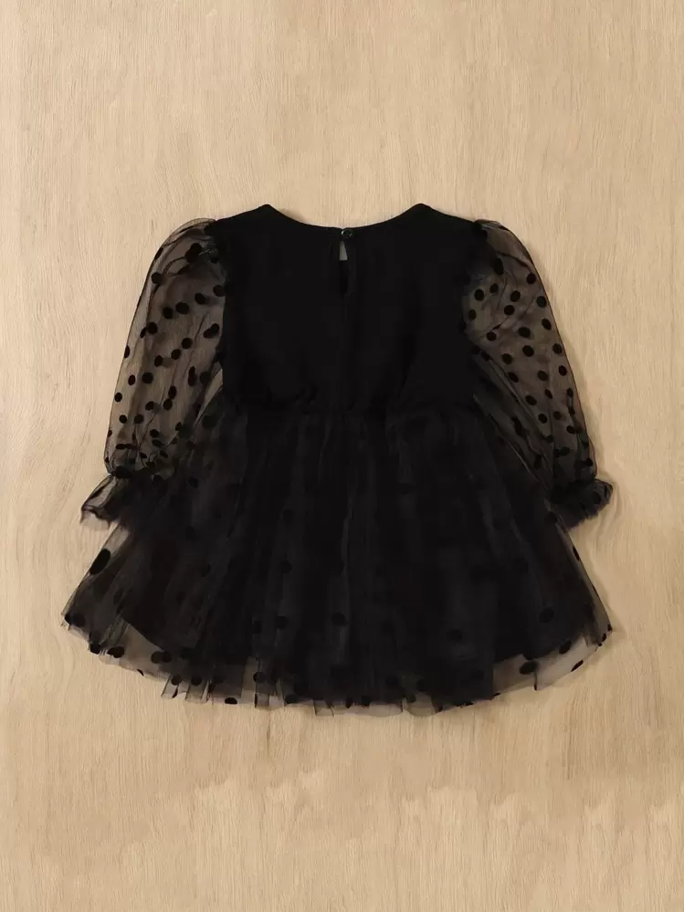 SHEIN Robe à manches évasées Dobby en maille pour bébé fille - Noir - Voir 2