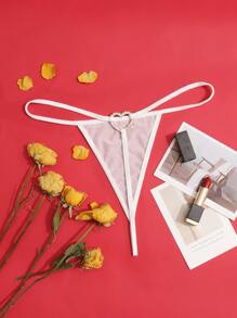 Lencería tanga con malla enlazada y anillo con corazón de strass