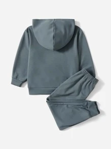 SHEIN Bộ thời trang bé trai Slogan Giải trí - Màu xanh bụi bặm - Xem 2