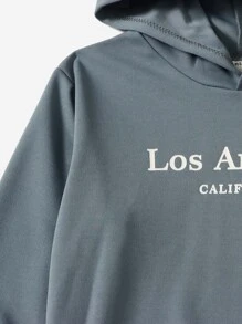 SHEIN Bộ thời trang bé trai Slogan Giải trí - Màu xanh bụi bặm - Xem 4